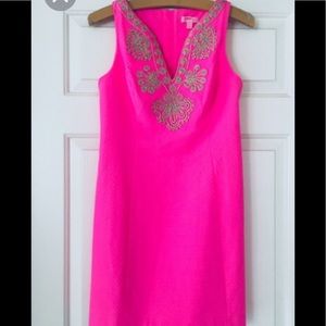 Lilly Pulitzer Gabby Shift Dress Hot Pink/ Gold